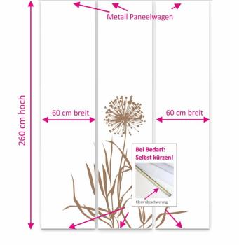 Preview: Flächenvorhang Allium 24  blanco Cappuccino - 3teiliges Set Flächenvorhang 3er Set, Schiebegardine, Schiebegardinen, blickdicht, Flächenvorhang blickdicht, Schiebevorhang,